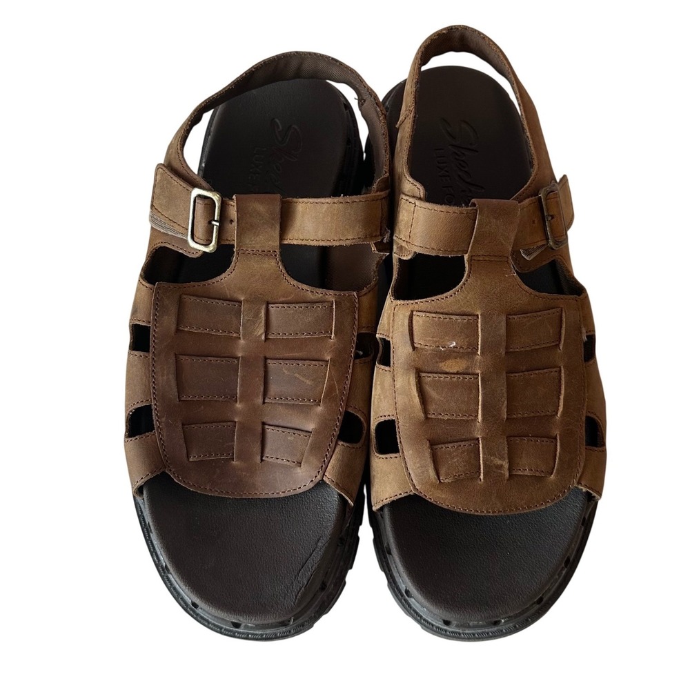 Skechers Fisherman Mens Buckle Leather Sandals Size 10 Brown Chunky Open Toe Y2K